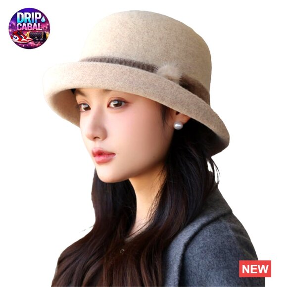 Polyester Felt Bucket Hat Fedora Cloche Cap with Bow main image 4
